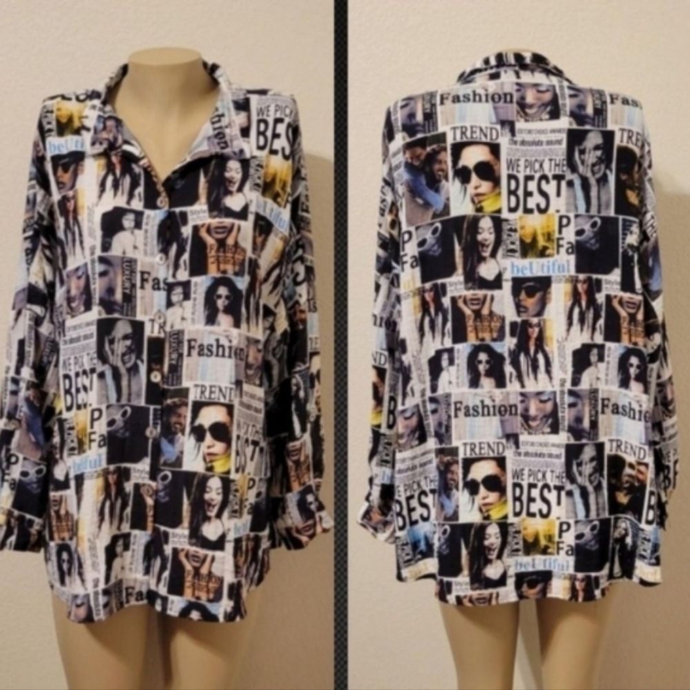 John + Mark  Button Front Blouse Size Large - Picture 8 of 9